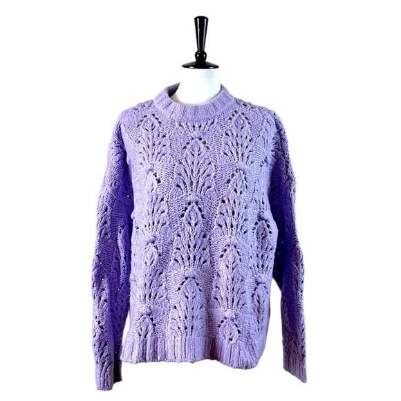 Aerie Sweater Chunky Knit Pointelle Crochet Oversized Purple Women’s Size Small - Picture 2 of 12